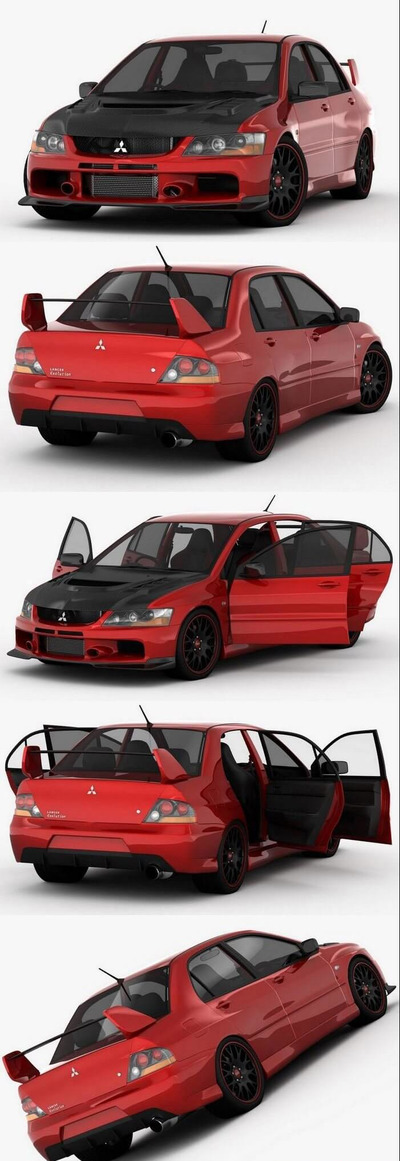 三菱 Lancer Evo 9 Carbon 2007 经典跑车3D模型 (MAX,3DS,FBX,OBJ,C4D,LWO,TEX)