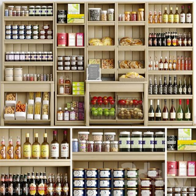 展示柜里的面包酒水等食物3D模型（OBJ,MAX）