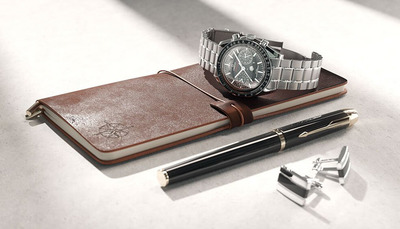 钢笔手表笔记本男士常用文具套装3D模型下载（	 C4D,FBX,OBJ）