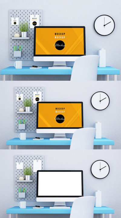 蓝色桌面设备展示模型(PSD)