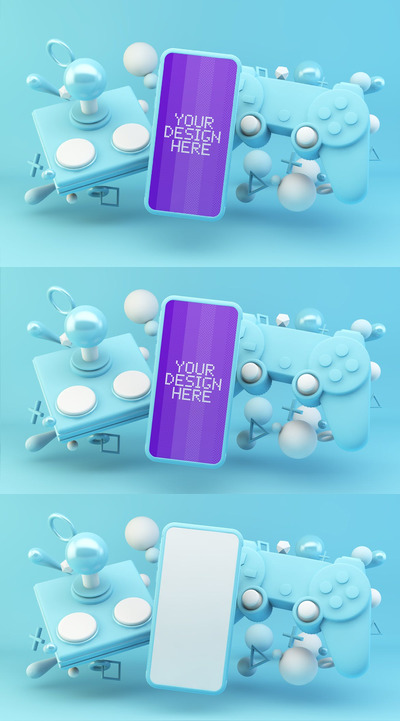 蓝色游戏手柄手机模型 (PSD)