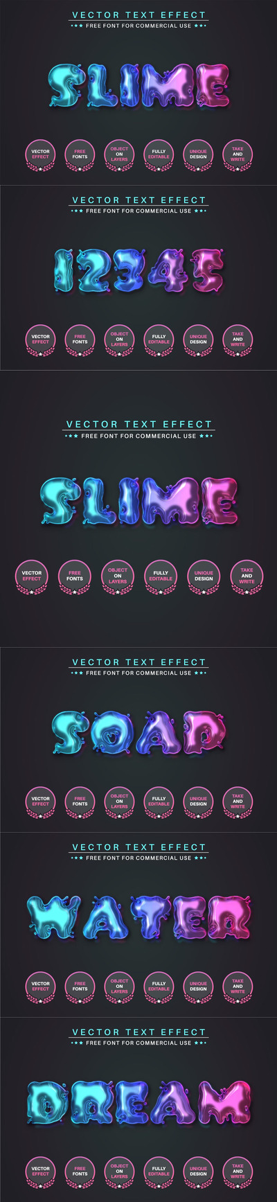 时尚绚丽的可编辑矢量3D立体字体设计-AI,EPS