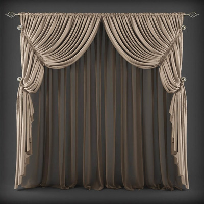 深色纱搭配浅色锦缎窗帘3D模型（OBJ,FBX,MAX）