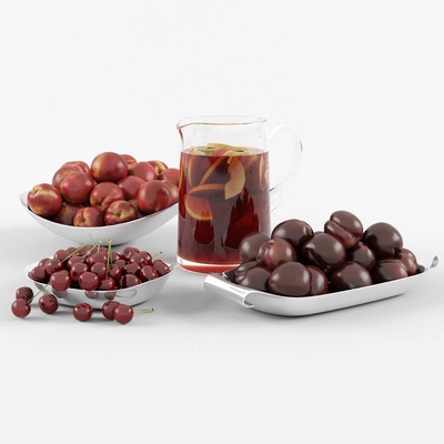 樱桃李子等水果和柠檬水3D模型（FBX,MAX）