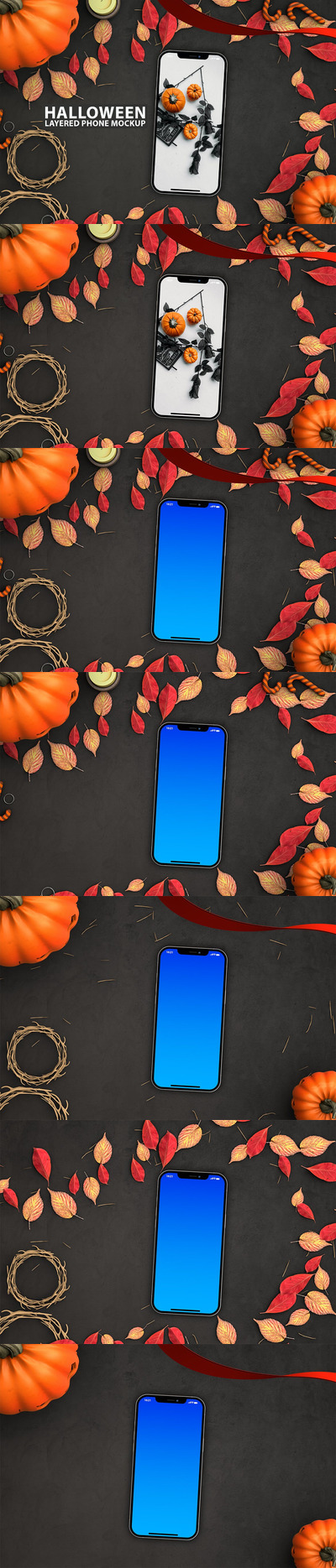 高端的万圣节手机屏幕模型(PSD)