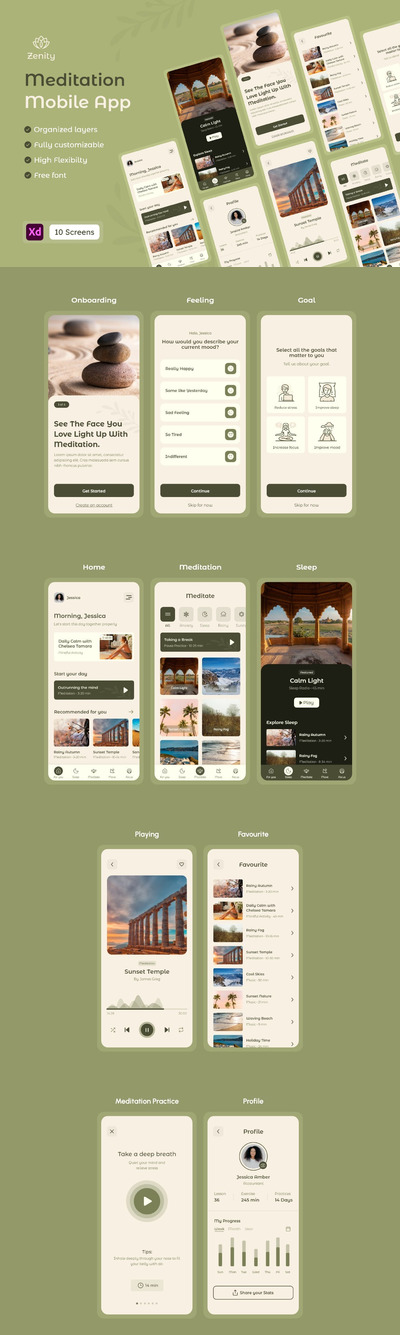 时尚高端优雅专业的高品质瑜伽冥想禅意APP UI KITS