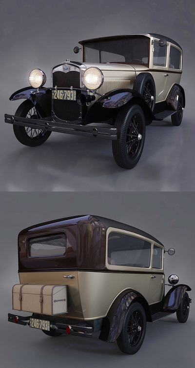 福特 A 1927 复古老爷车3D汽车模型下载 (MAX,3DS,FBX,OBJ,C4D,LWO,TEX)
