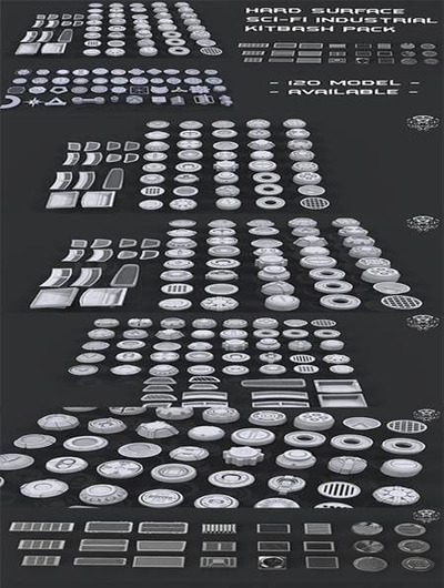 科幻风格元素硬表面低多边形3D模型下载 (MAX,OBJ,3D MODELS)
