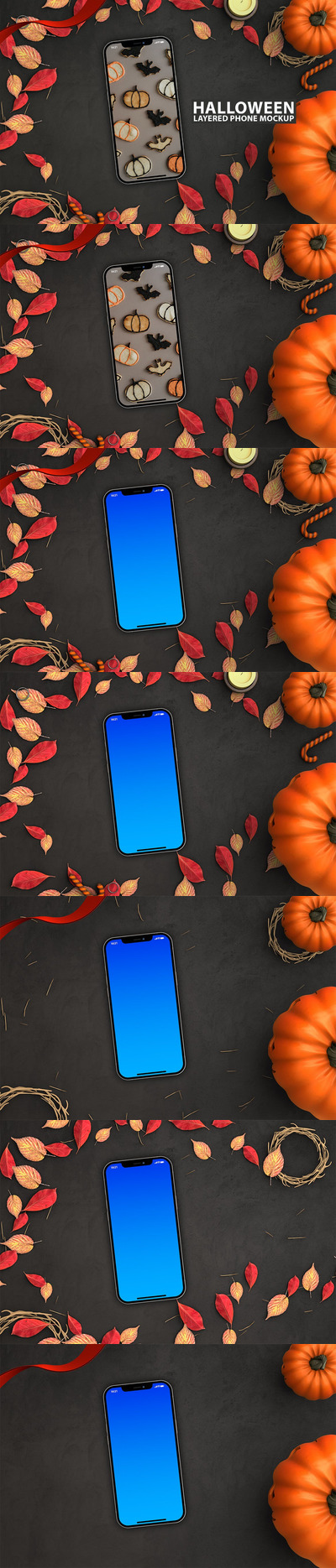 高端万圣节主题手机屏保模型(PSD)