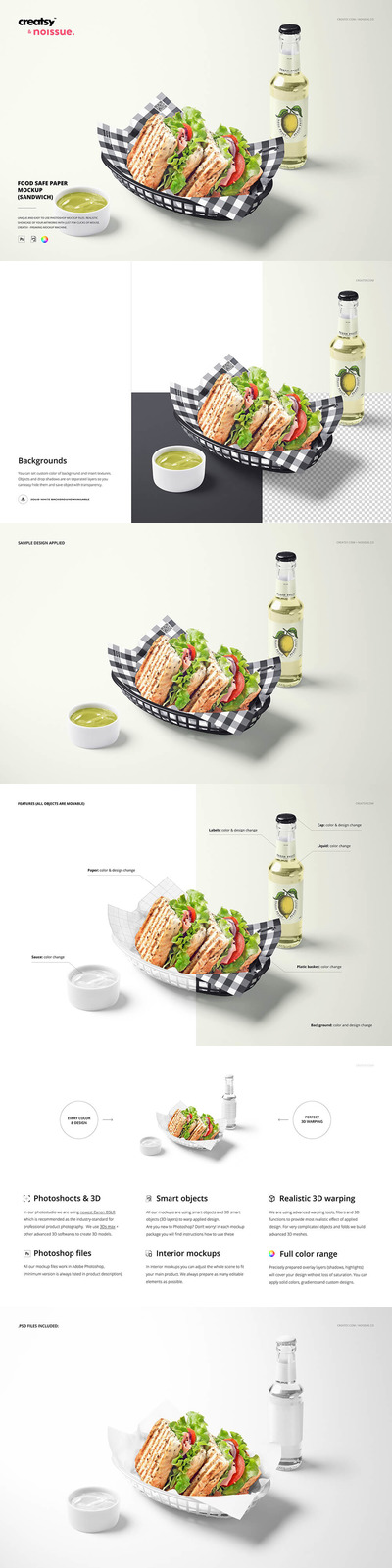 三明治食品安全纸包装样机 (psd)