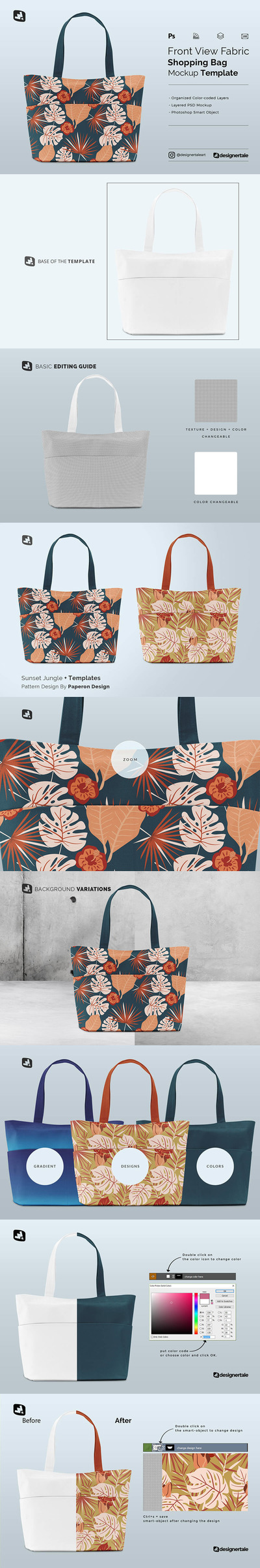 前视图织物购物袋样机 (psd)