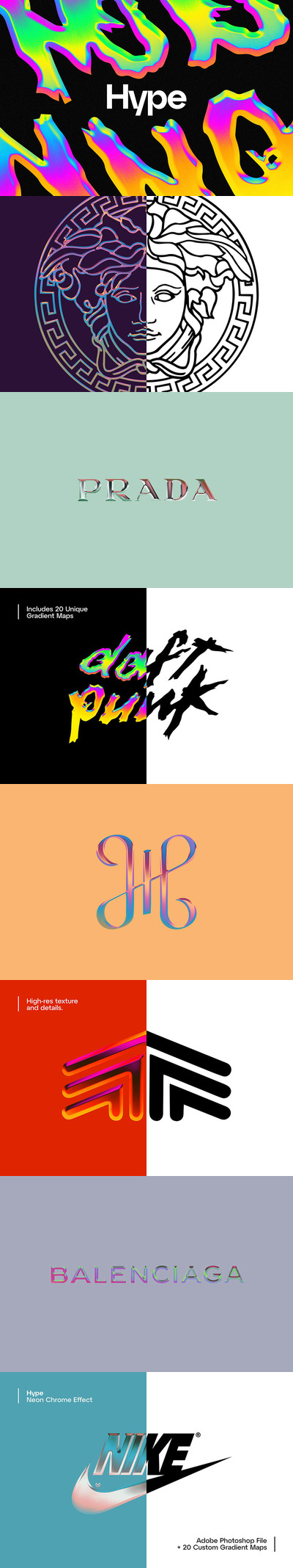 渐变霓虹镀铬文字效果 (psd)