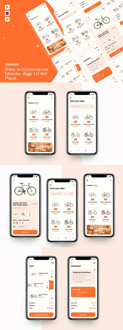 自行车电商线上购买App UI Kit (FIG,SKETCH,XD)