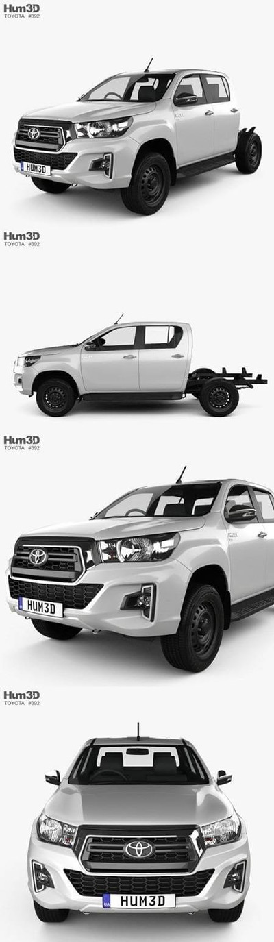 丰田 Hilux Double Cab Chassis SR 2019 3D 皮卡越野车3D模型下载 (MAX,3DS,FBX,OBJ,C4D,LWO,MB,STL,3D Models)