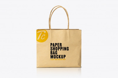 牛皮纸购物袋品牌设计正视图样机模板[psd]