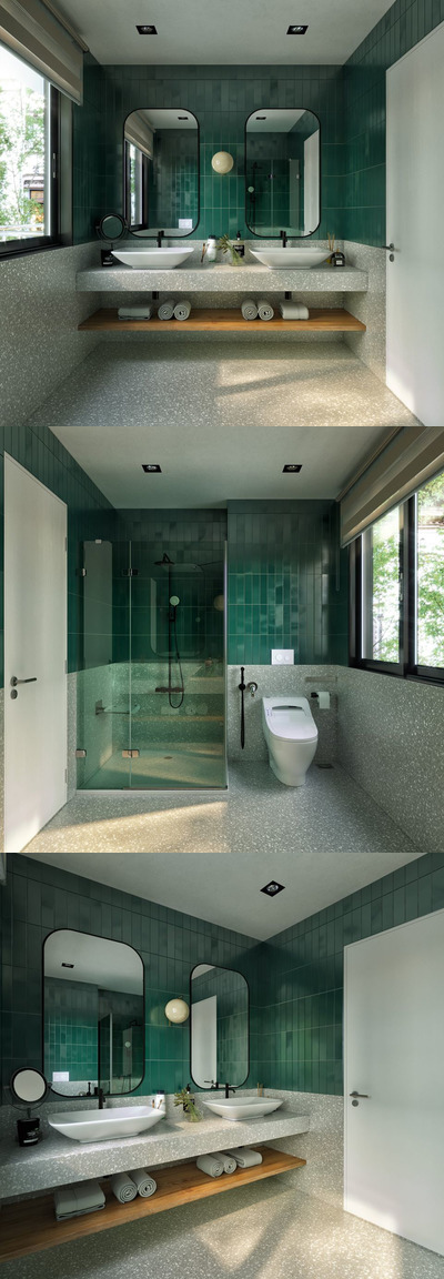 绿色双镜双盆浴室马桶组合3D模型下载 (FBX,MAX)