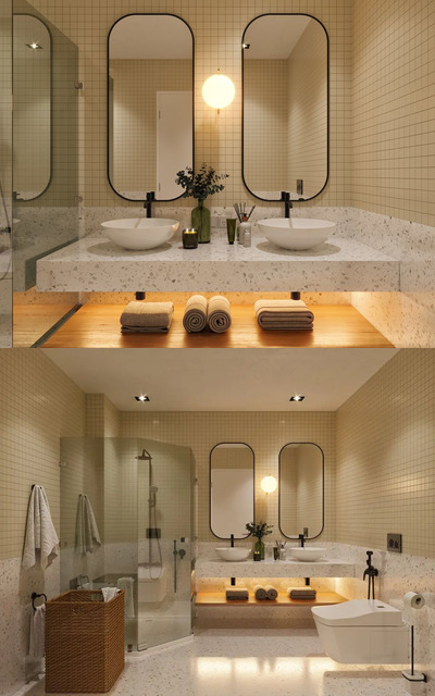 百搭风格双镜双洗脸盆马桶浴室3D模型下载 (FBX,Max)