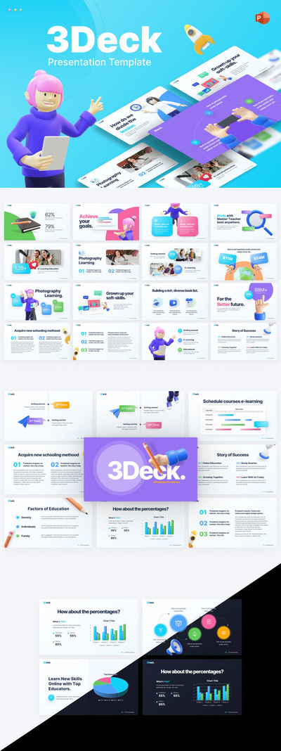 高端3Deck教育PPT模板(PPTX)