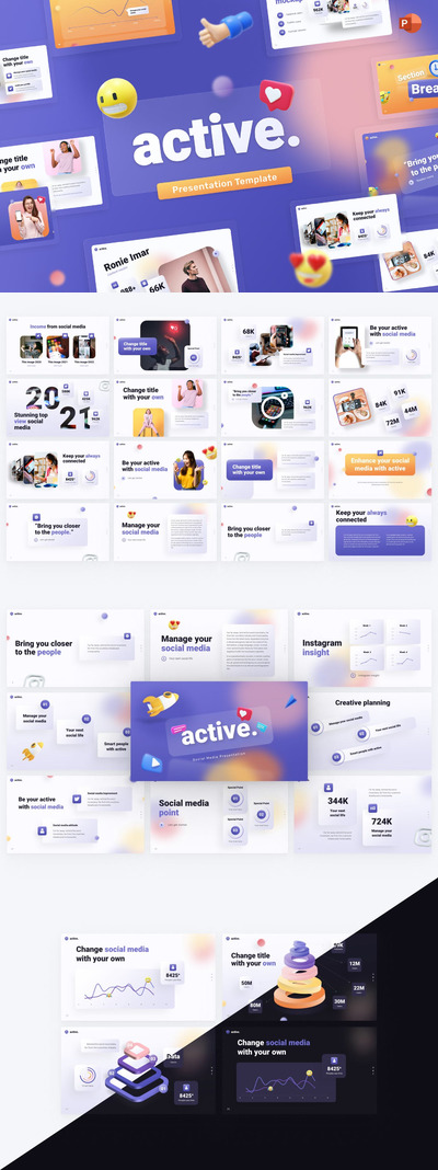 创意活跃社交媒体PPT模板 (PPTX)