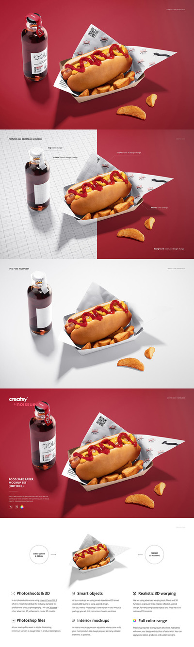 热狗食品包装安全纸样机 (psd)