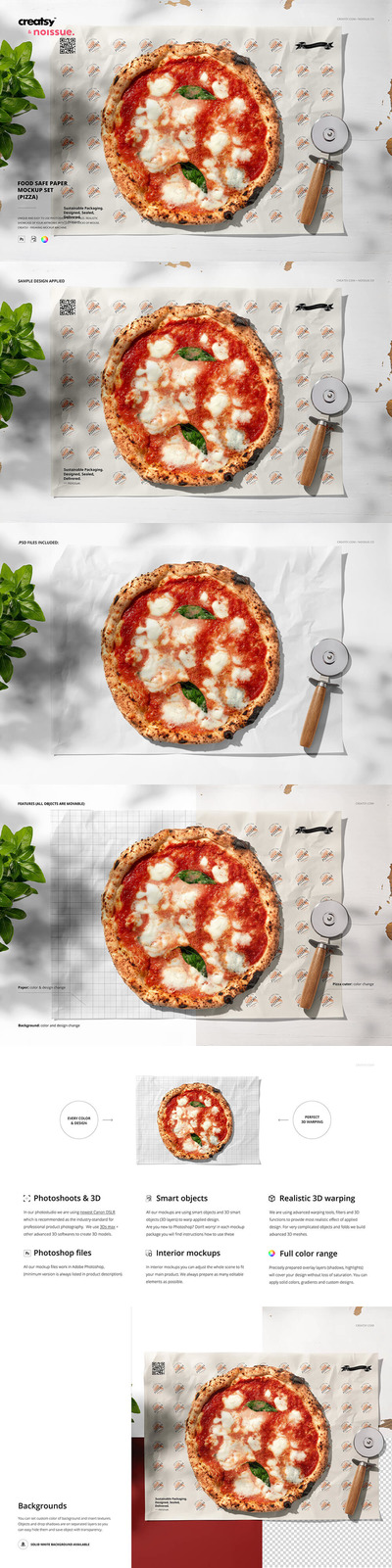 披萨饼食品包装安全纸样机 (psd)