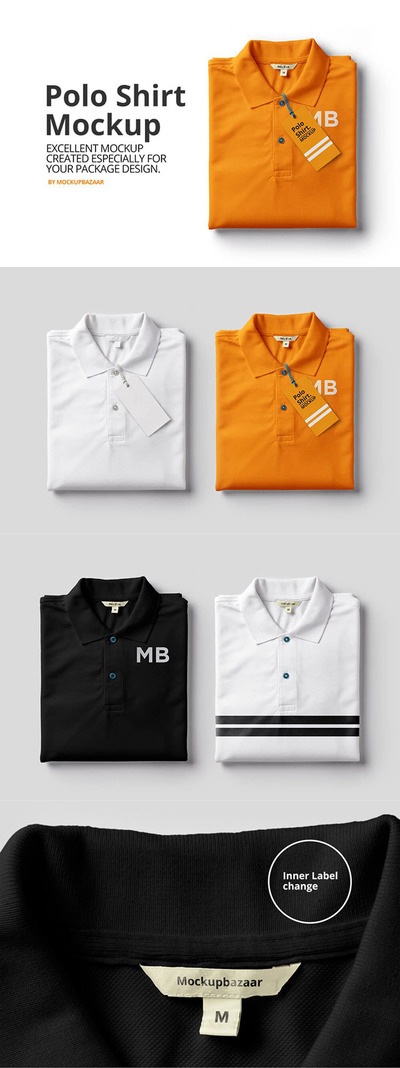 折叠式Polo衫服装展示样机 (psd)