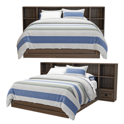 Keynes床头有储物功能的棕色木床3D模型（OBJ,FBX,MAX）