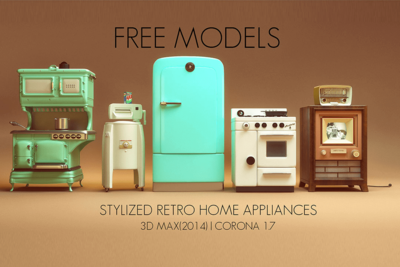 复古风格家用电器3D模型下载 (fbx,obj)
