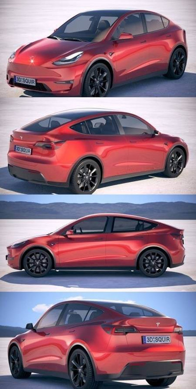 特斯拉 Model Y 2021电动车汽车3D模型下载 (MAX,FBX,OBJ,3D Models)