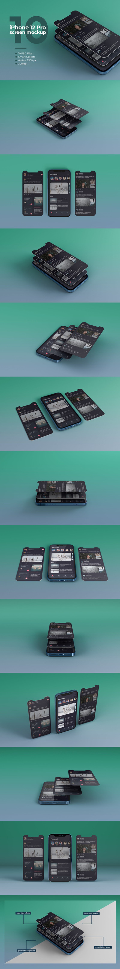 高品质的iPhone 12 Pro APP UI设计样机展示模型mockups