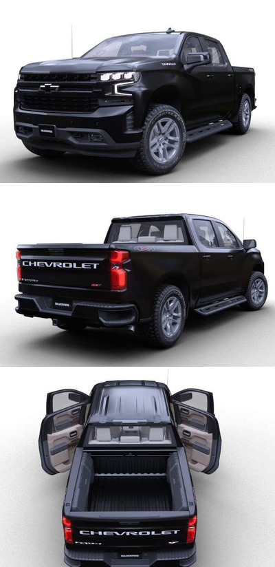雪佛兰 Silverado Crew RST 2019 皮卡越野车汽车3D模型下载 (MAX,3DS,FBX,OBJ,C4D,LWO,TEX)