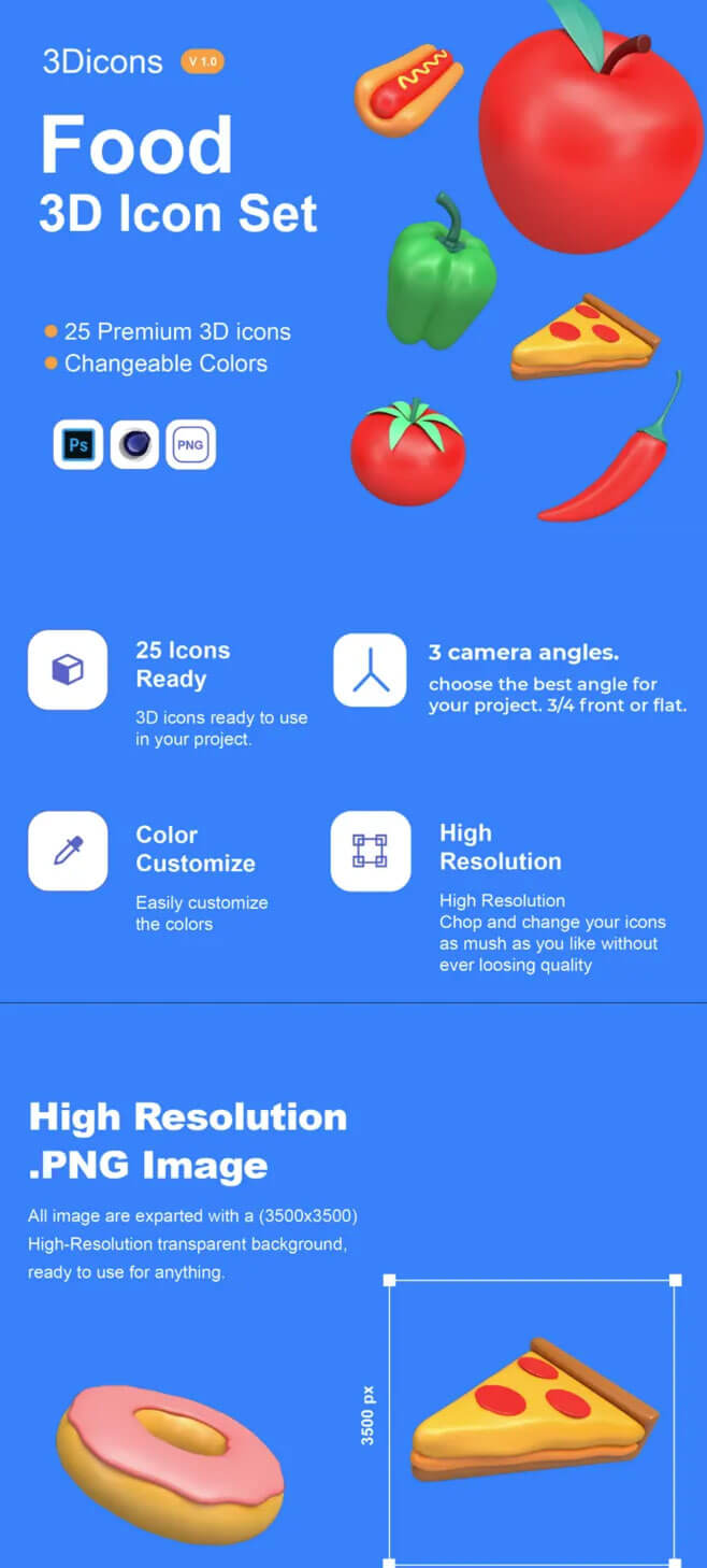 C4D卡通风格食物3D图标集模型下载（C4D）