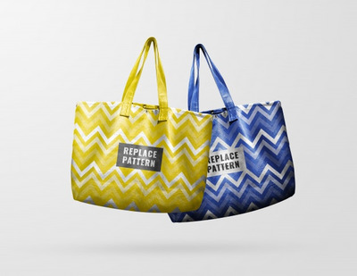 黄色和蓝色皮革手提包样机 [psd]