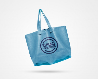 蓝色皮革手提包Logo设计样机 [psd]