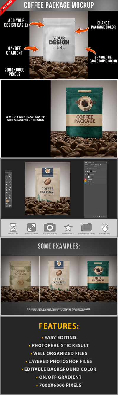 咖啡包装袋设计样机 (PSD)