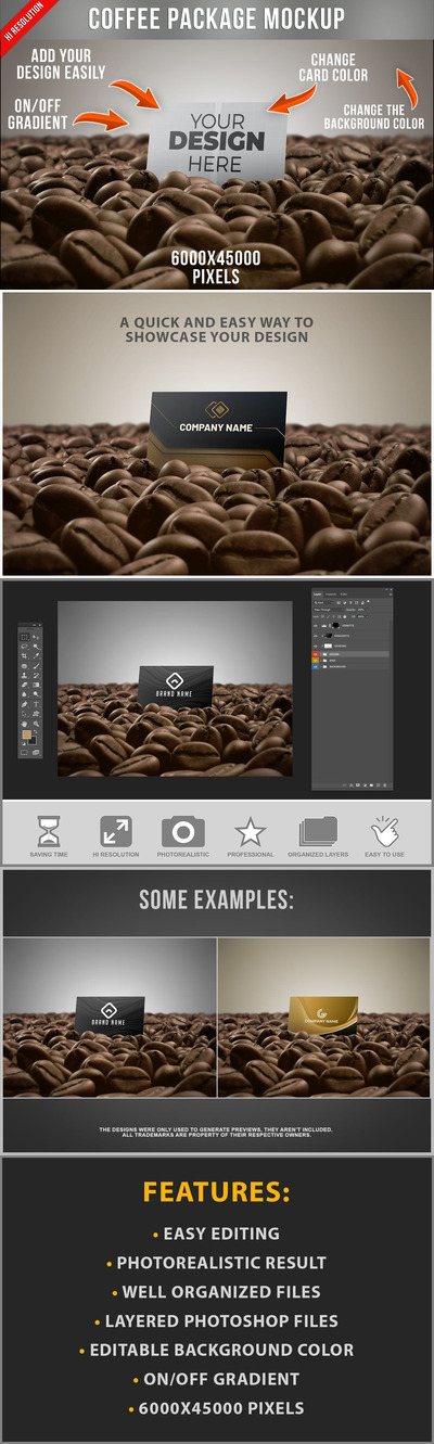 咖啡主题卡片设计样机(PSD)