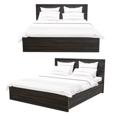 Malm带储物功能的条纹装饰黑色实木床3D模型（OBJ,FBX,MAX）