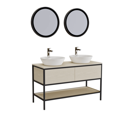 现代双人白色陶瓷盆搭配集成台面的洗手台3D模型（OBJ,FBX,MAX）