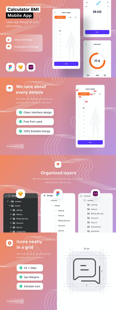 BMI计算手机健身App (FIG,SKETCH,XD)