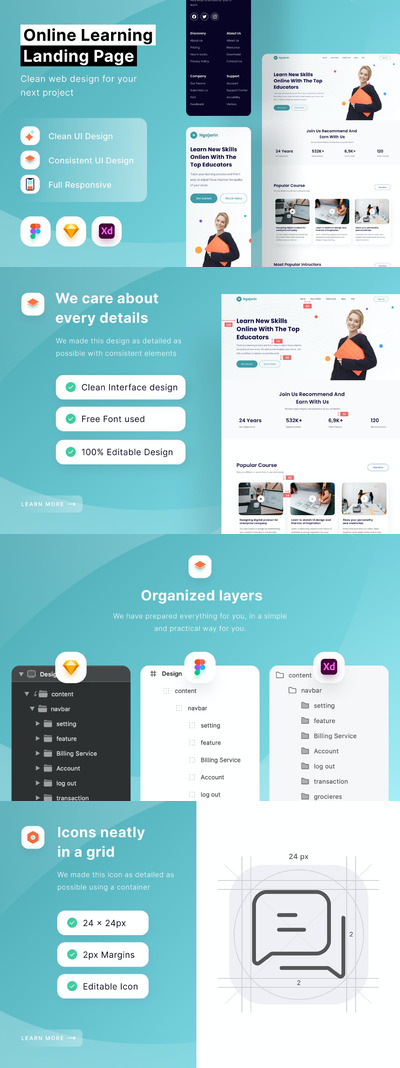 响应式在线学习教育APP模板(FIG,SKETCH,XD)