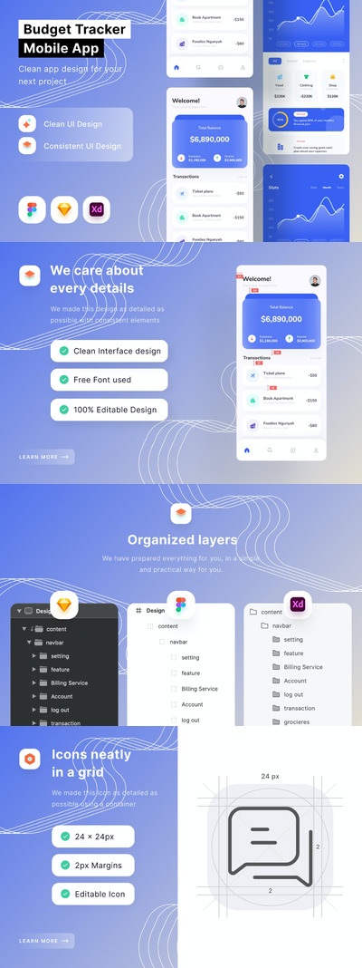 手机预算管理UI程序模板 (FIG,SKETCH,XD)