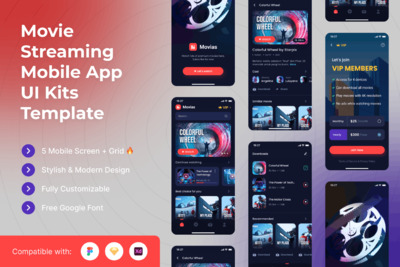 电影流媒体 App UI Kits (FIG,SKETCH,XD)