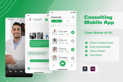 在线咨询App UI Kit (XD,FIG)