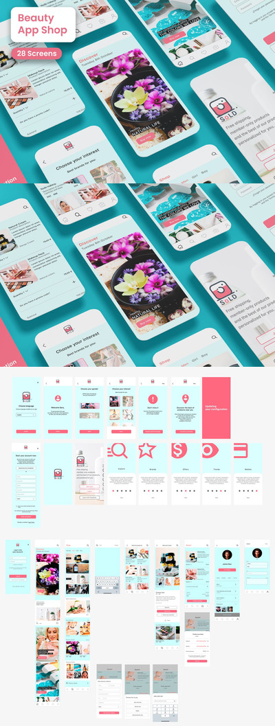 美妆蓝色电子商务App UI Kit (PSD)