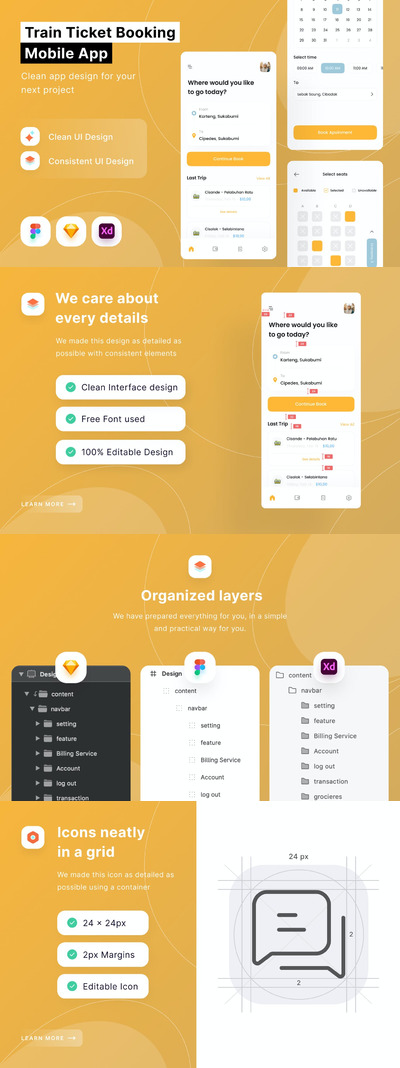 高铁火车票预订 APP UI kits 模板 (FIG,SKETCH,XD)