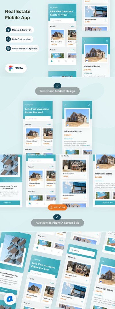 房地产不动产 APP UI kits 模板 (FIG)