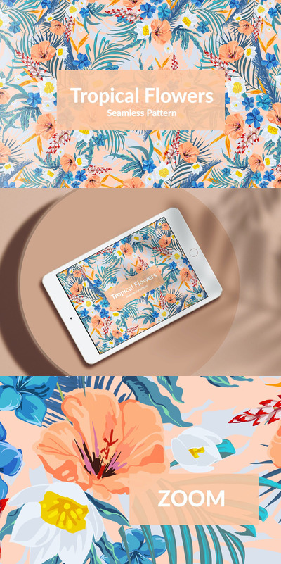 热带花卉无缝图案背景(JPG)