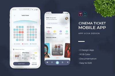 电影票预订 APP UI kits 模板 (PSD,XD)