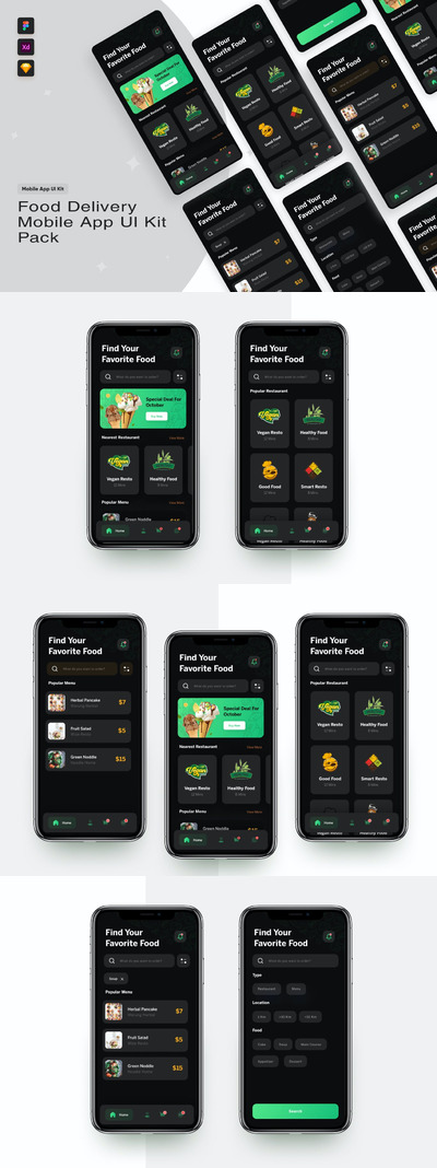 外卖送餐 APP UI kits 模板 (FIG,SKETCH,XD)