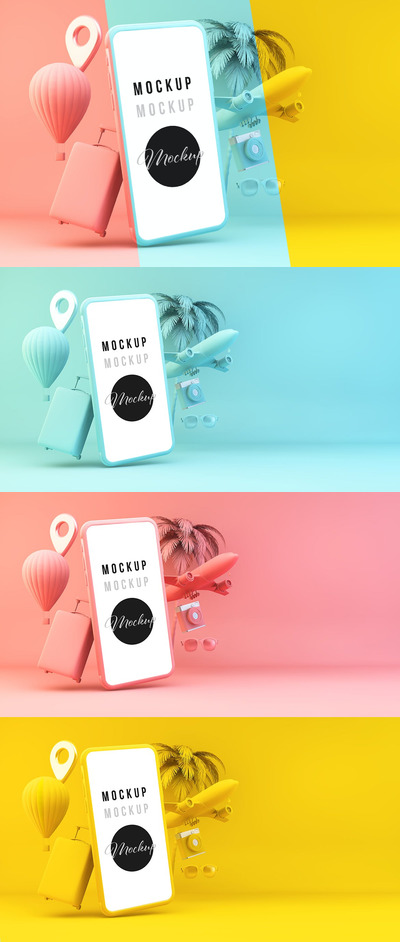 旅行主题手机展示样机 (PSD)